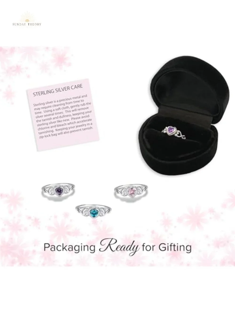 Sterling Silver CZ Heart Birthstone Ring for Girls Kids Keepsake Gift